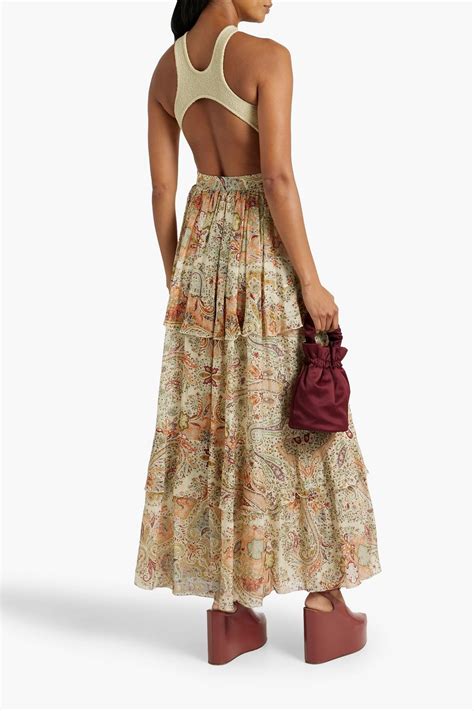 Etro Ruffled Paisley Print Cotton And Silk Blend Voile Maxi Skirt The