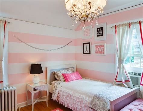 Pink White Striped Walls Girls Bedroom Striped Walls Pink Bedroom