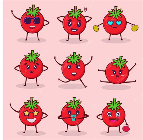 Premium Vector Vector Collection Of Cute Fruits Funny Tomato Character