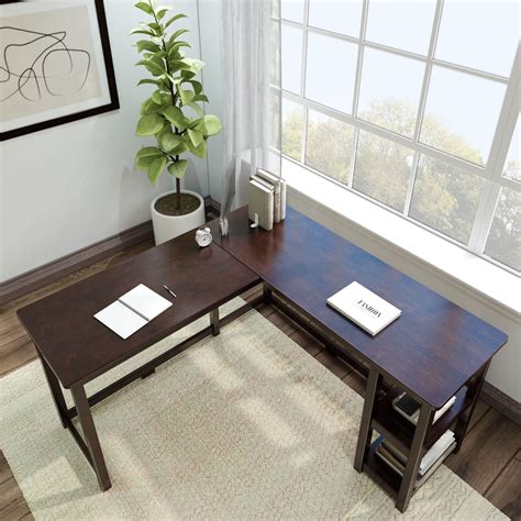 L Shaped Computer Desk With Storage 55 Inch Solid Wood Modern Home