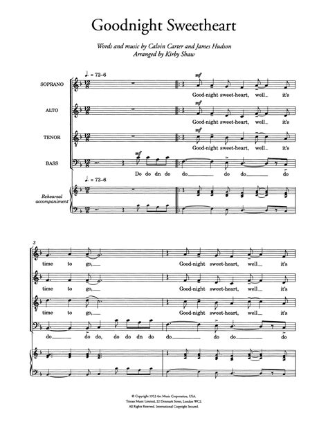 Download The Spaniels Goodnight Sweetheart Arr Kirby Shaw Sheet