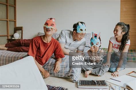 Wearing Animal Mask For Playing Game With Cute Girlstock Photo High Res