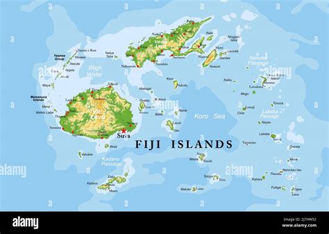 Highly Detailed Physical Map Of Fiji Islandsin Vector Formatwith All