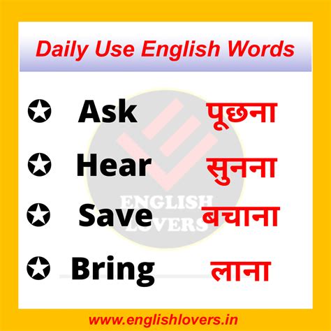 Daily Use English Words List With Hindi Meaning With Pdf And Images