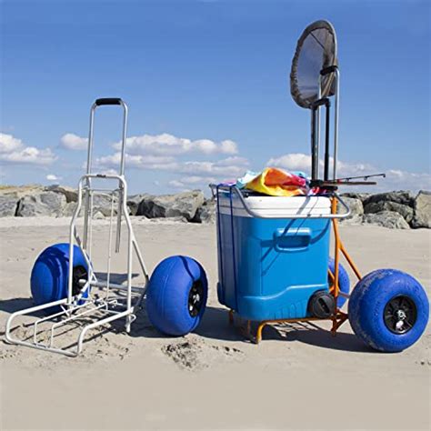 Folding Beach Cart With Balloon Wheels Rolling Cooler Dolly With 12