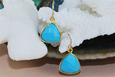 Turquoise Earrings Gold Earrings Drop Earrings Bezel Gemstone