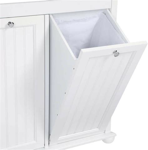 Tilt Out Laundry Hamper Cabinet Storage White Wooden 2 Compartment