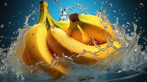 Water Splashing Of Yellow Banana On Blurry Background Stock