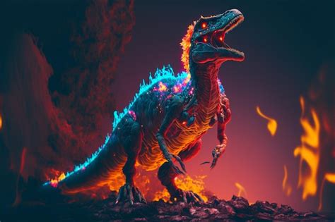 Premium AI Image A Dinosaur With A Fire In Its Mouth
