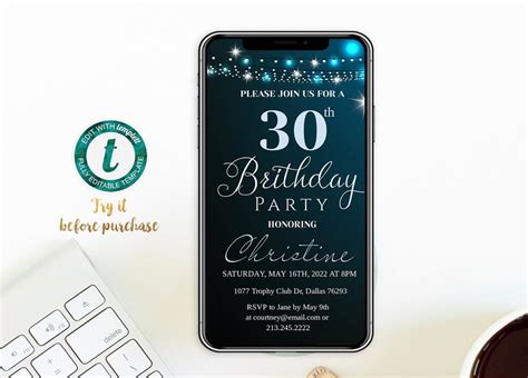 Electronic Any Age Birthday Invitation Editable Invite Etsy