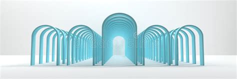 Wide Banner With Repetitive Row Of Blue Arch Shapes On White Background