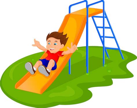 Kids Playing Playground Slider Cartoon Style Vector Premium Download