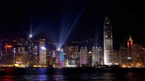Hong Kong Victoria Harbour The City At Night Night Lighting Tall