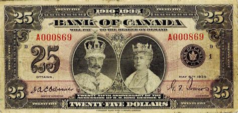 Bank Of Canada 25 Dollars 1935 Bc 11 Pmg Vf 20 Serial A000869 A