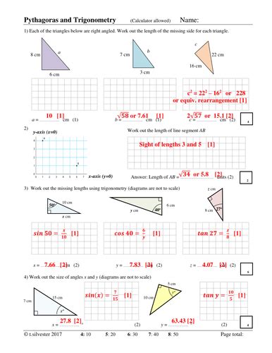 Pythagoras And Trigonometry Homework Or Revision Resource Teaching