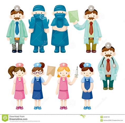 Cartoon Doctor And Nurse Icons Stock Vector Illustration