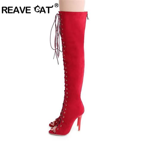 reave cat plus size 32 43 new sexy knee high gladiator sandals high heels lace up suede summer