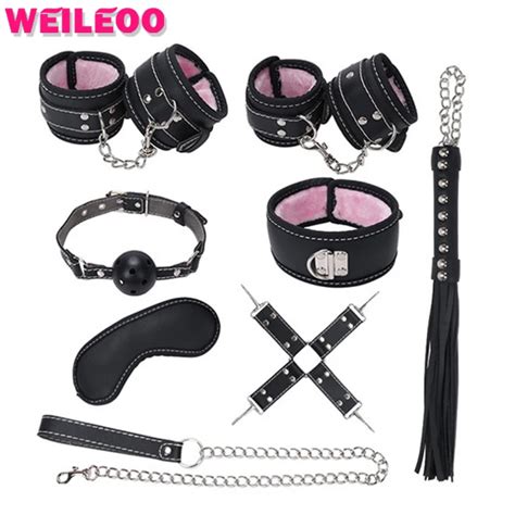 8 pcs leather bondage set fetish handcuffs bdsm collar whip slave adult game bdsm bondage
