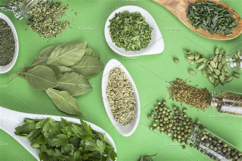 Green Herbs And Spices Containing Spices And Herbs Green And
