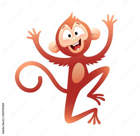 Cute And Funny Baby Monkey Playing And Jumping Happy Chimp Character