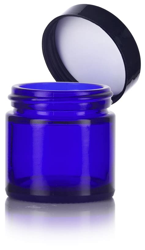Cobalt Blue Glass Jar With Black Foam Lined Lid 12 Pack