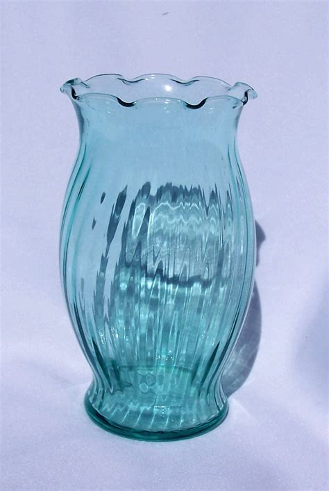 Vintage Turquoise Bluegreen Glass Fluted Vase By Auntiejeansattic