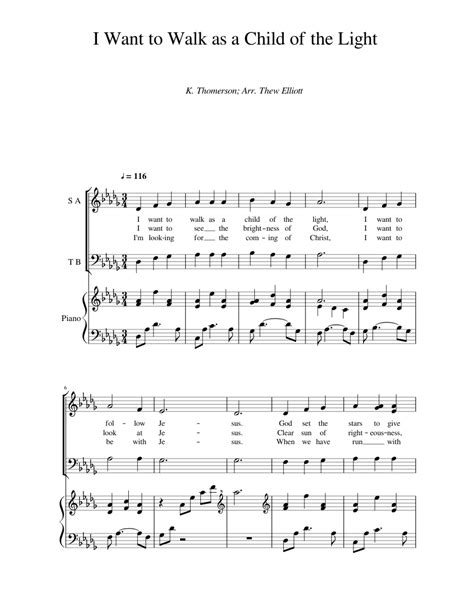 I Want To Walk As A Child Of The Light Sheet Music For Piano Vocals