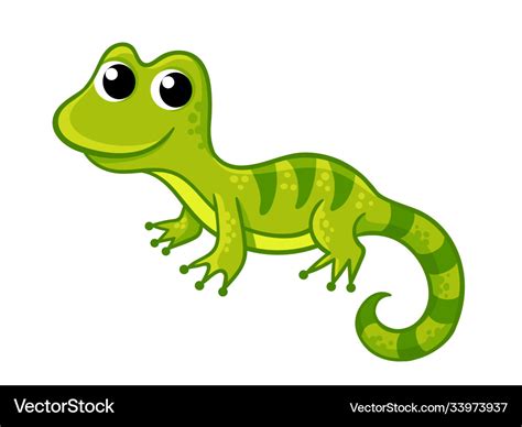 Little Funny Green Lizard In A Cartoon Style Vector Image