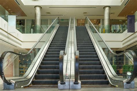 Stockfoto Escalators In An Office Building Or Mall Empty Escalator