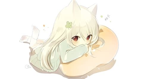 Wallpaper Anime Girl Cute Animal Ears Chibi Pillow Resolution