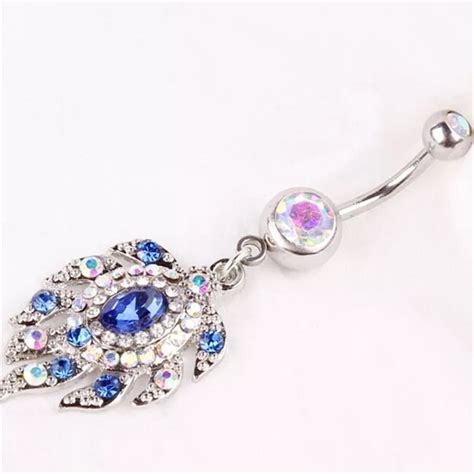 Fashion Colorful Leaves Navel Belly Button Ring Surgical Steel Blue
