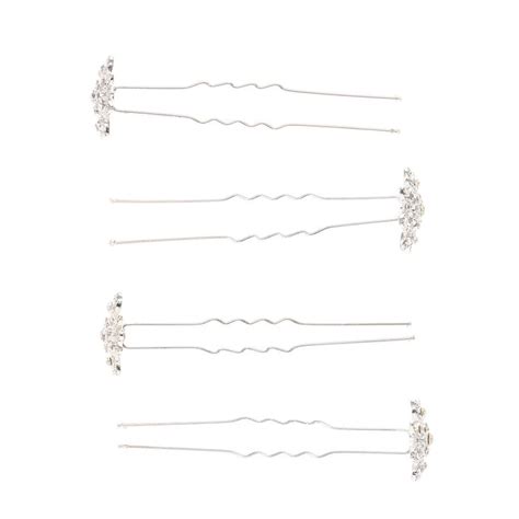 4 Pack Silver Crystal Flower Hair Pins Claires