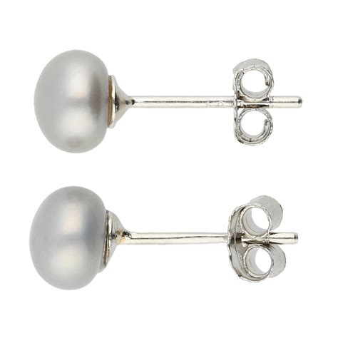 Silver Mm Freshwater Silver Button Pearl Earrings Buy Online Free