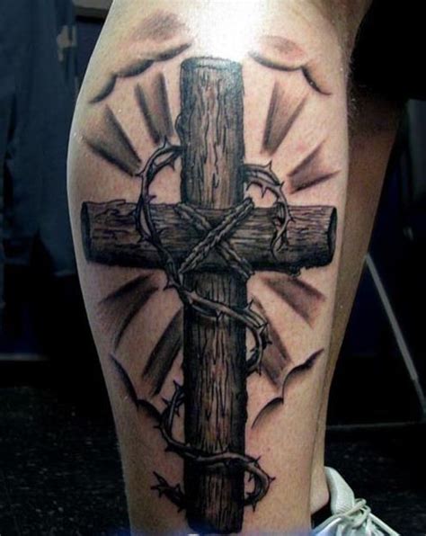 Wooden Cross With A Thorny Branch Tattoo On Half Sleeve Tattooimagesbiz