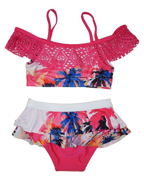 Xoxo Girls Tropical Two Piece Bikini Andskirt Bottom Swimsuit Size 4 56