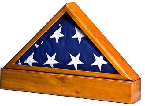 Flag Case W Base Oak Finish And Glass Window For Tabletop Or Wall