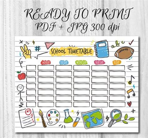 Printable School Timetable Hand Drawn Timetable School Planner Ready To
