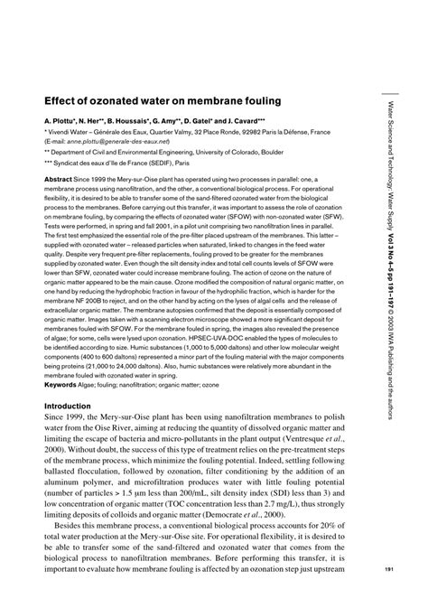 PDF Effect Of Ozonated Water On Membrane Fouling