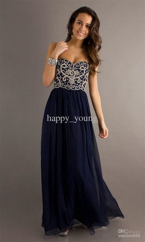 Cheap Prom Dresses Discount Embroidery Dark Navy Blue Long Cheap