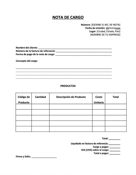 Nota De Cargo Ejemplos Formatos Word Excel