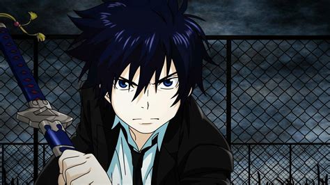 Okumura Rin Blue Exorcist Anime Boys Fence Sword Blue Eyes Blue Hair