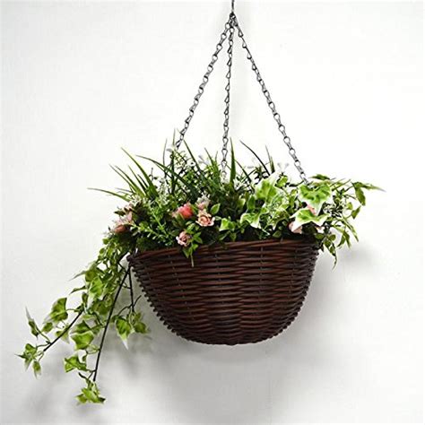 Realistic Greenery Hanging Basket With Artificial Flowers The