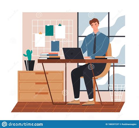 Young Man Working On Laptop During Work Stock Vector Illustration Of