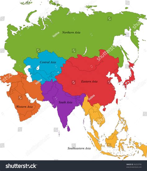 Colorful Asia Map Six Regions 库存矢量图（免版税）36253795 Shutterstock