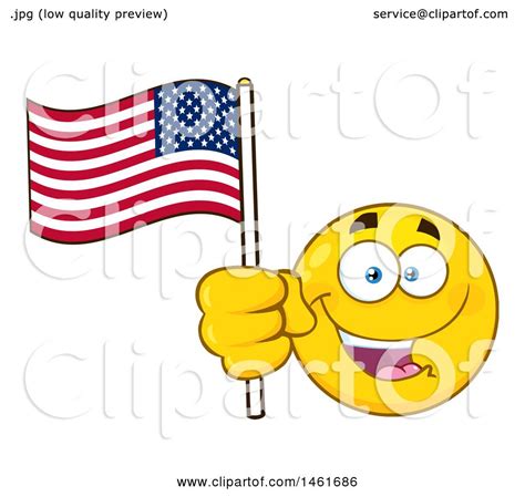Clipart Of A Emoji Smiley Face Waving An American Flag