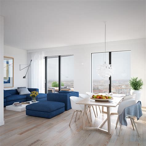 Cool Blue Apartment Open Plan Living Dining With Minimal Window
