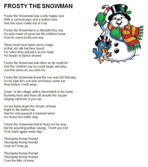 Frosty The Snowman Printable Lyrics Web Frosty The Snowman Was A Jolly