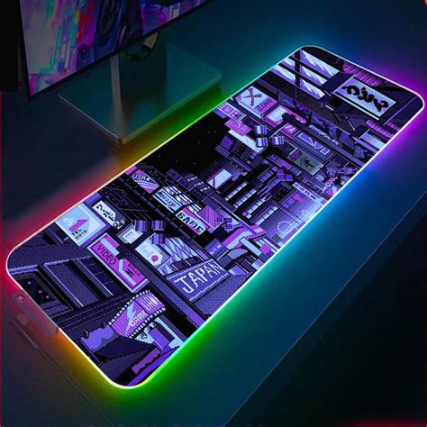 Japanese Retrowave RGB Gaming Mouse Pad Xxlled Light Gaming Etsy