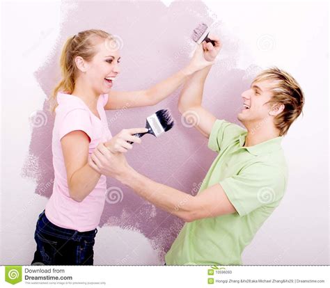 Couple Play Fighting With Paint Stock Image Image Of