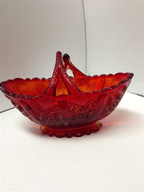Vintage Red Fenton Glass Basket With Criss Cross Handle